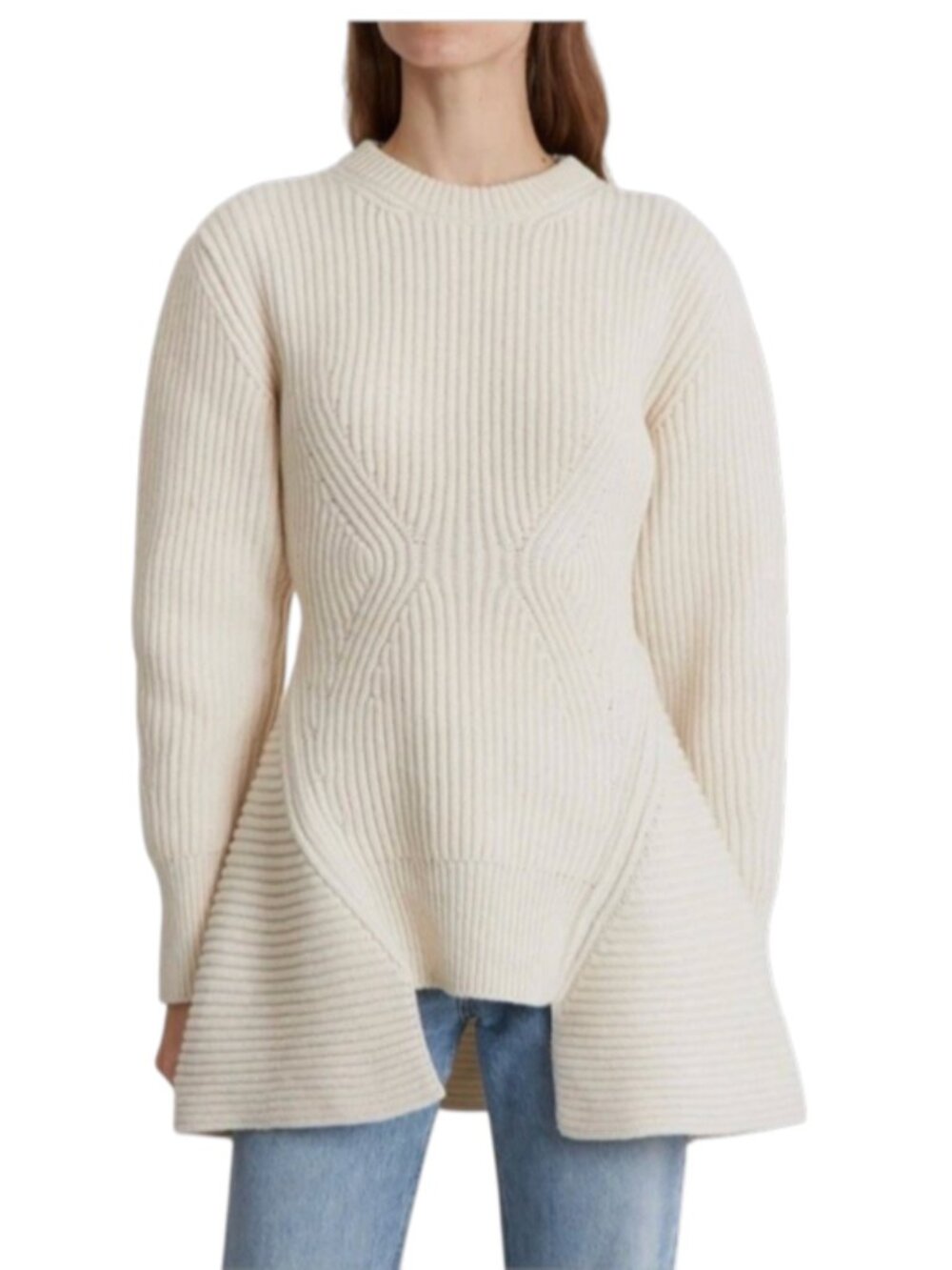 Alexander McQueen Flare Hem Rib Jumper Sweater Womens Small Ivory Cashmere Wool